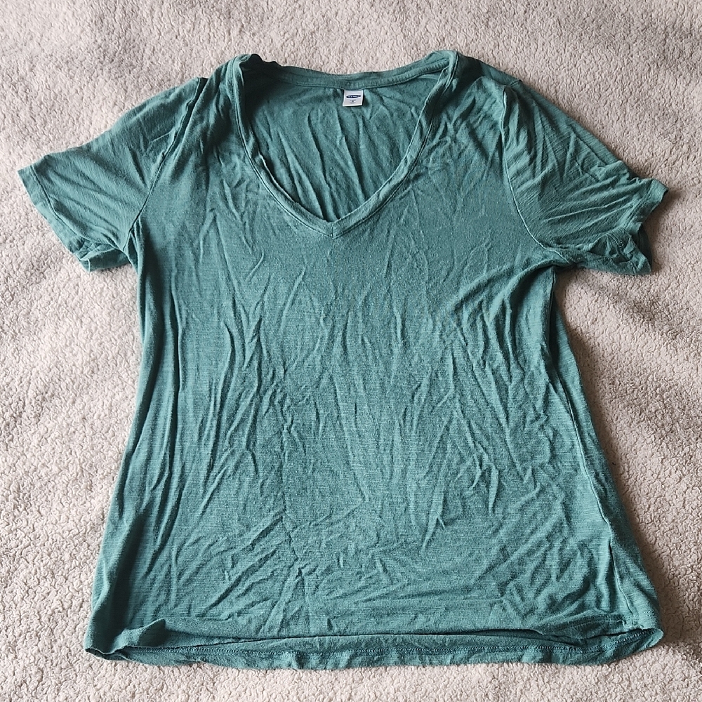 Old Navy Luxe Women's Teal V-Neck Top Small Rayon Blend